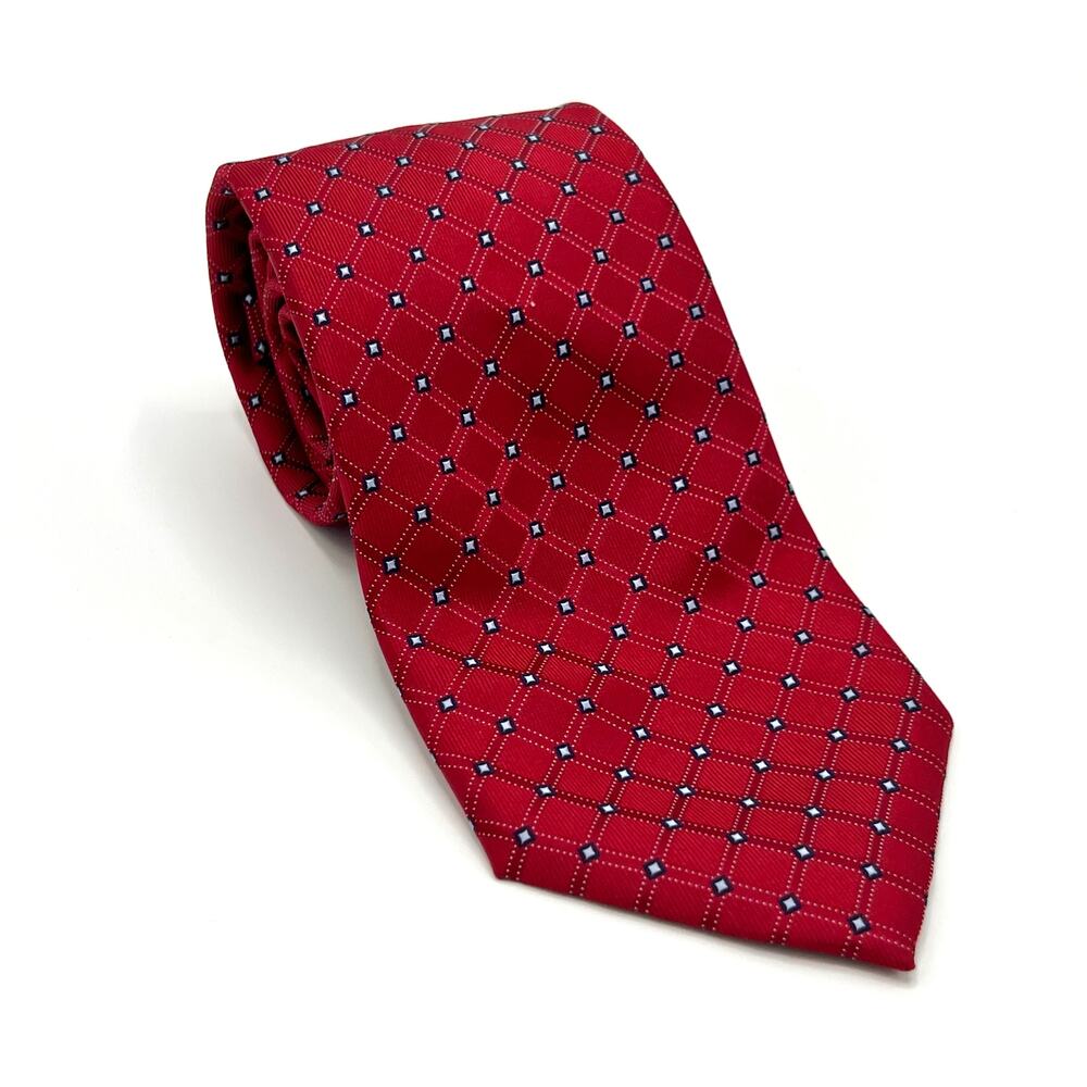 100% Silk Nautica Red and Navy Geometric Pattern Tie